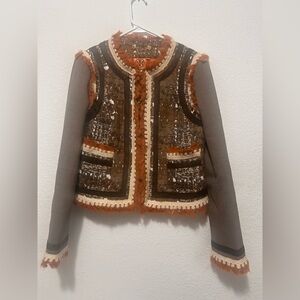 Tory Burch Orange Tweed Blazer Jacket size 6‎